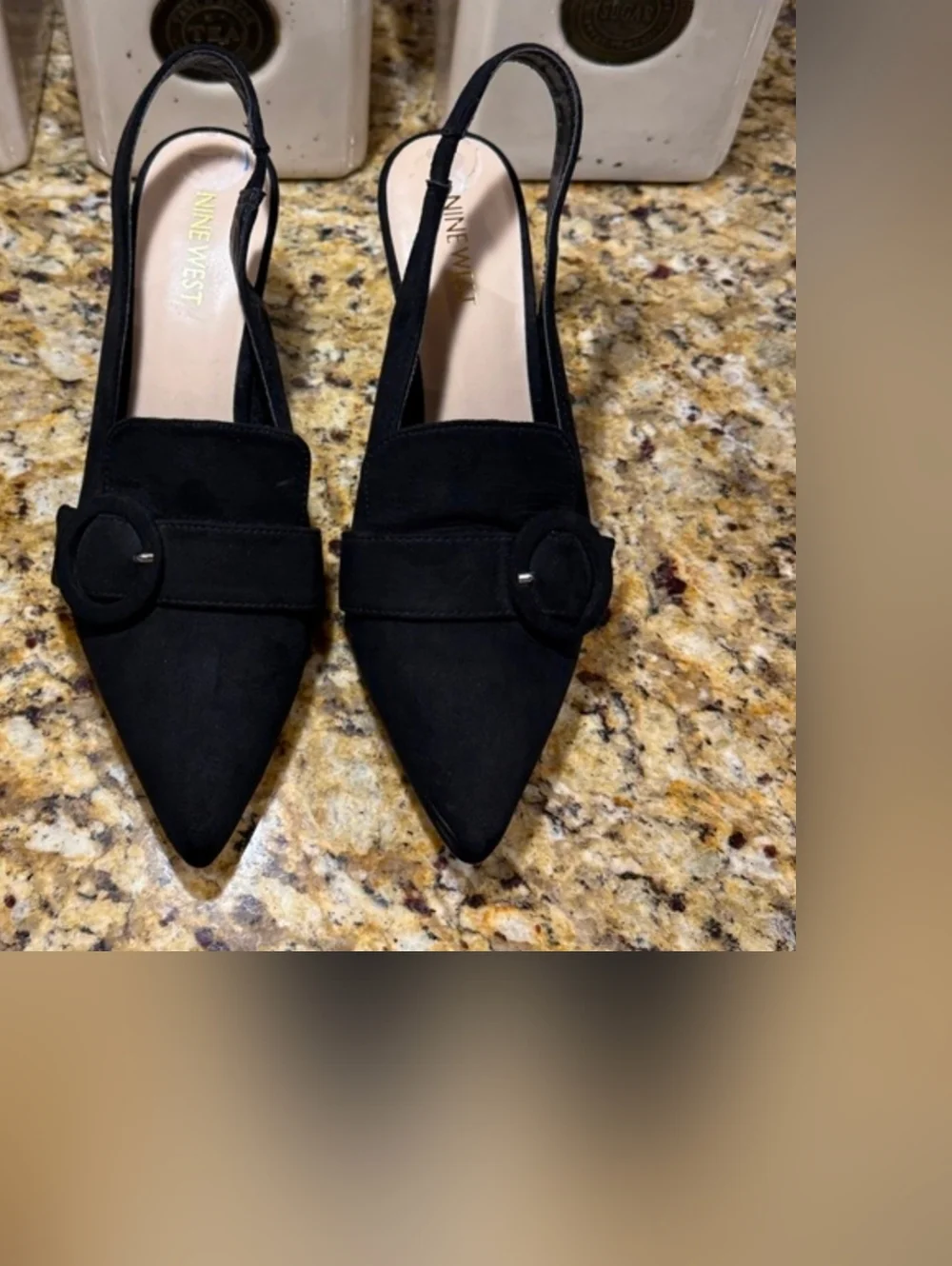 Nine West Nataly Black Suede Slingback Pointed Toe Buckle Pumps Size 9 1/2 M